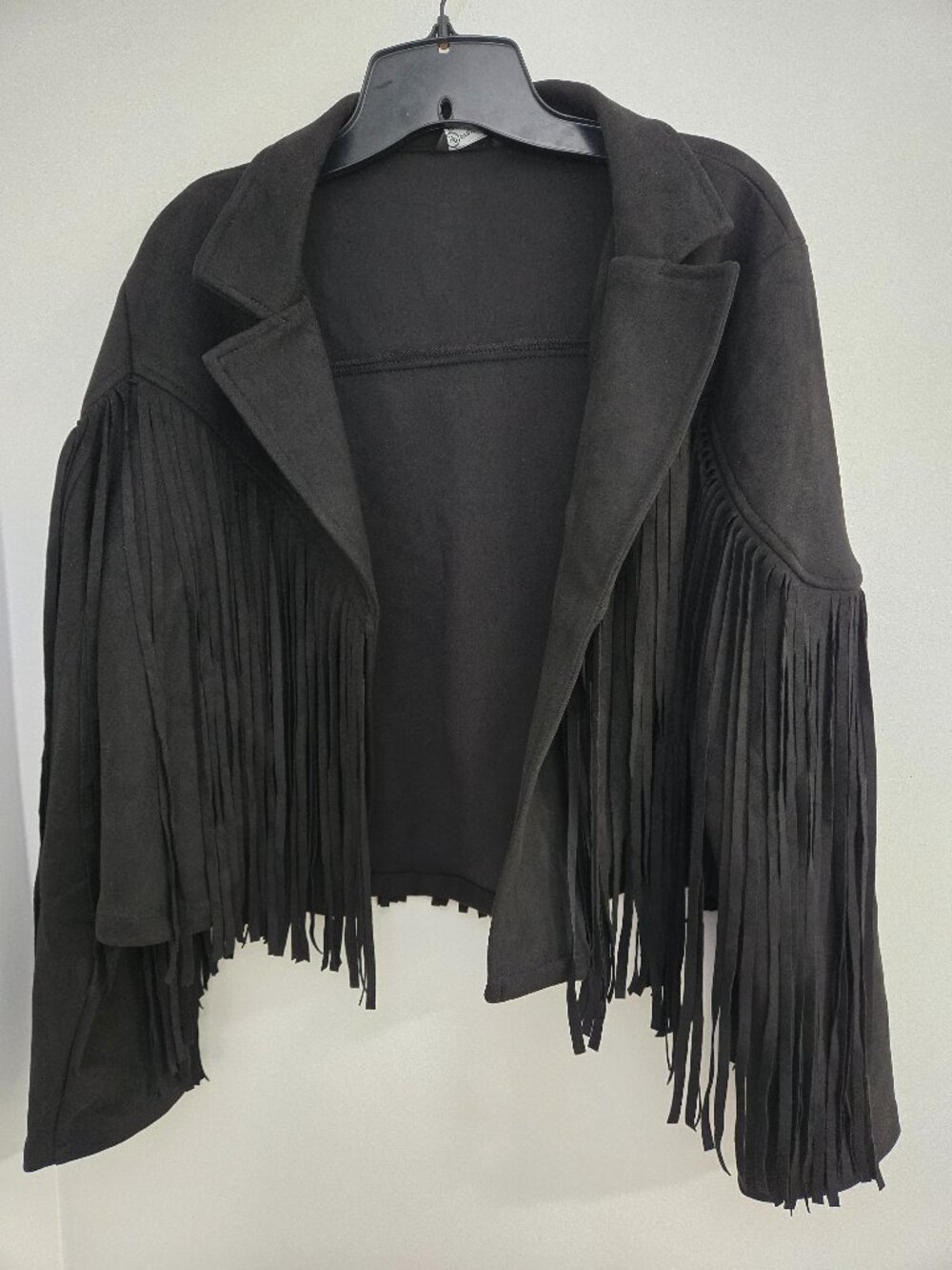 PRETTYGARDEN Women’s XL Black Faux Suede Fringe Jacket Western Tassel Open Front